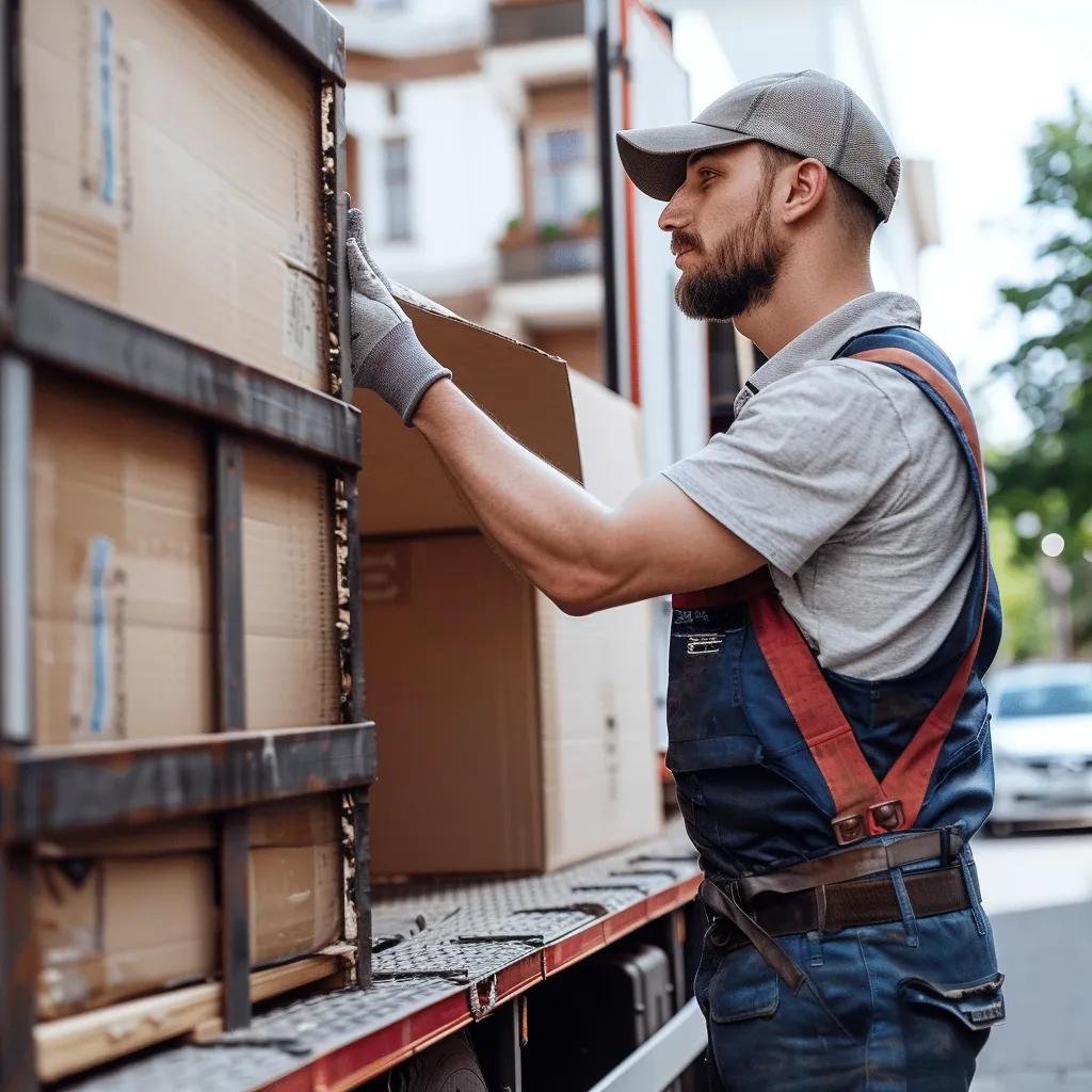 Professional mover loading furniture onto a truck, highlighting safe moving practices