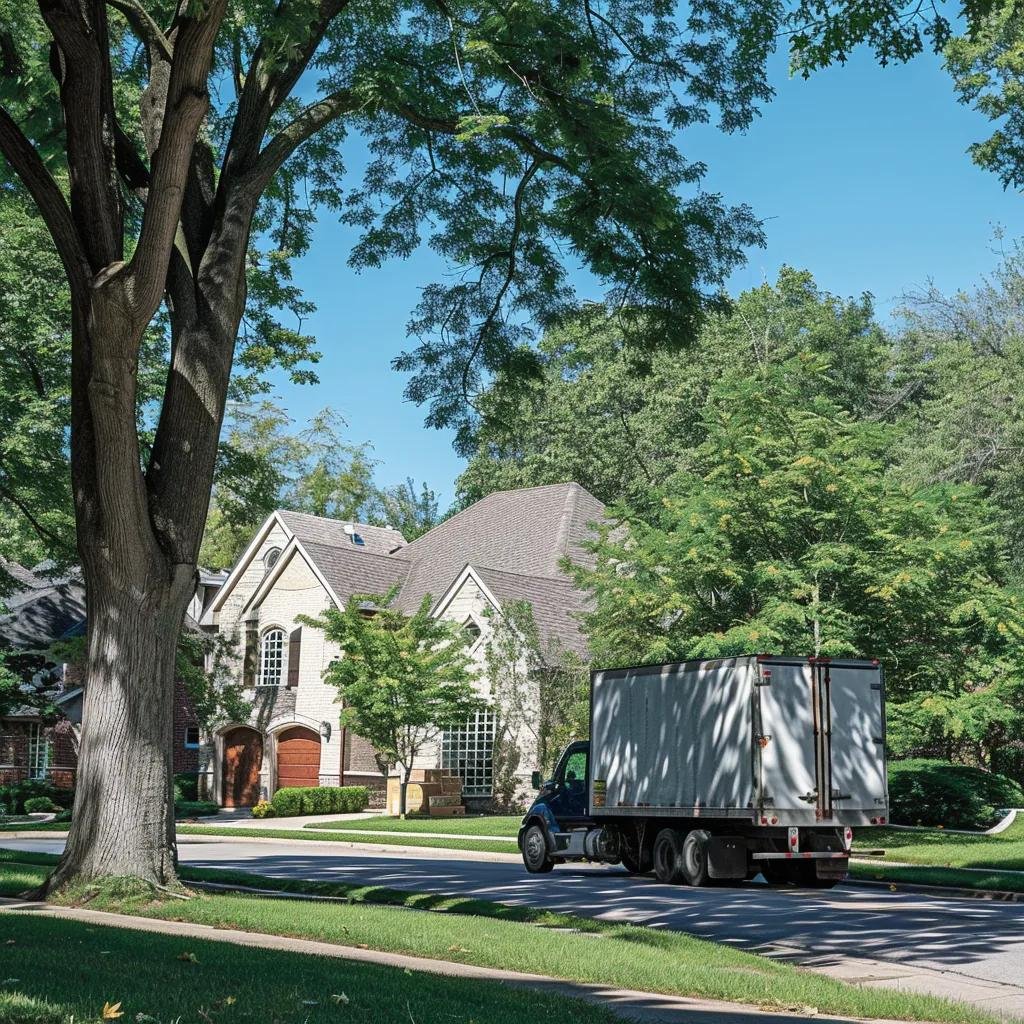 Local moving scene in Omaha with a moving truck and friendly movers